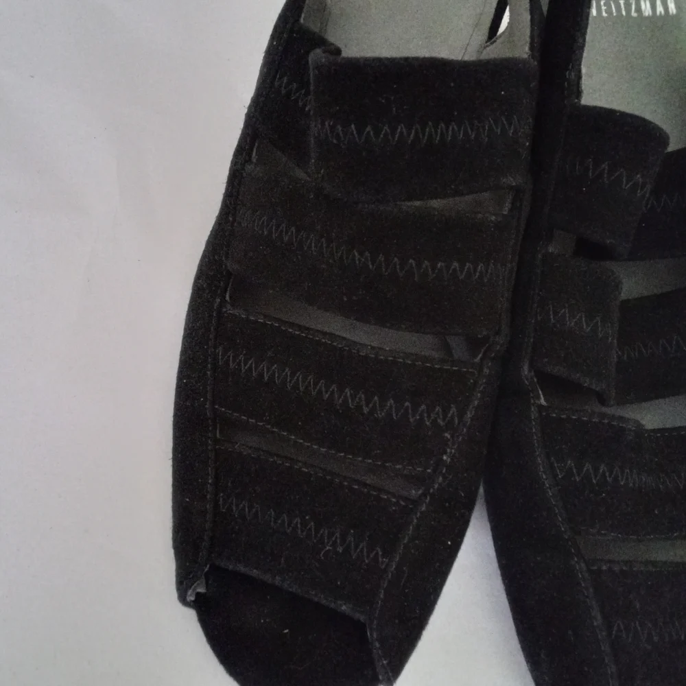 Stuart Weitzman Spando Black Nubuck Suede Strappy Slingback Wedges 7.5 M $398 - Picture 9 of 11